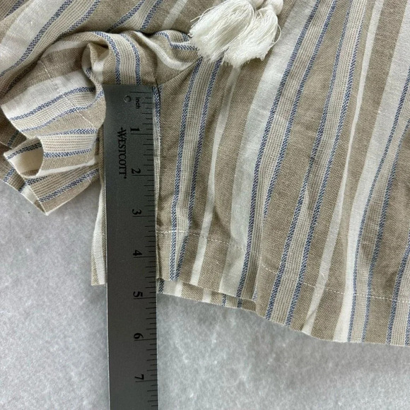 Briggs Shorts Womens Size S Striped Drawstring Tasseled Linen Blend Beige - Picture 10 of 10